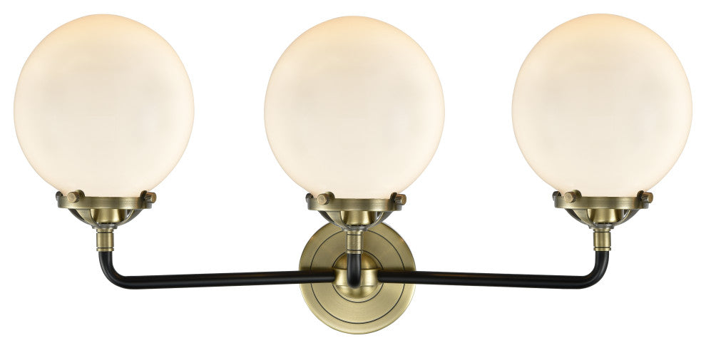 3-Light Beacon 24" Sconce, Black Antique Brass, Glass: Gloss White