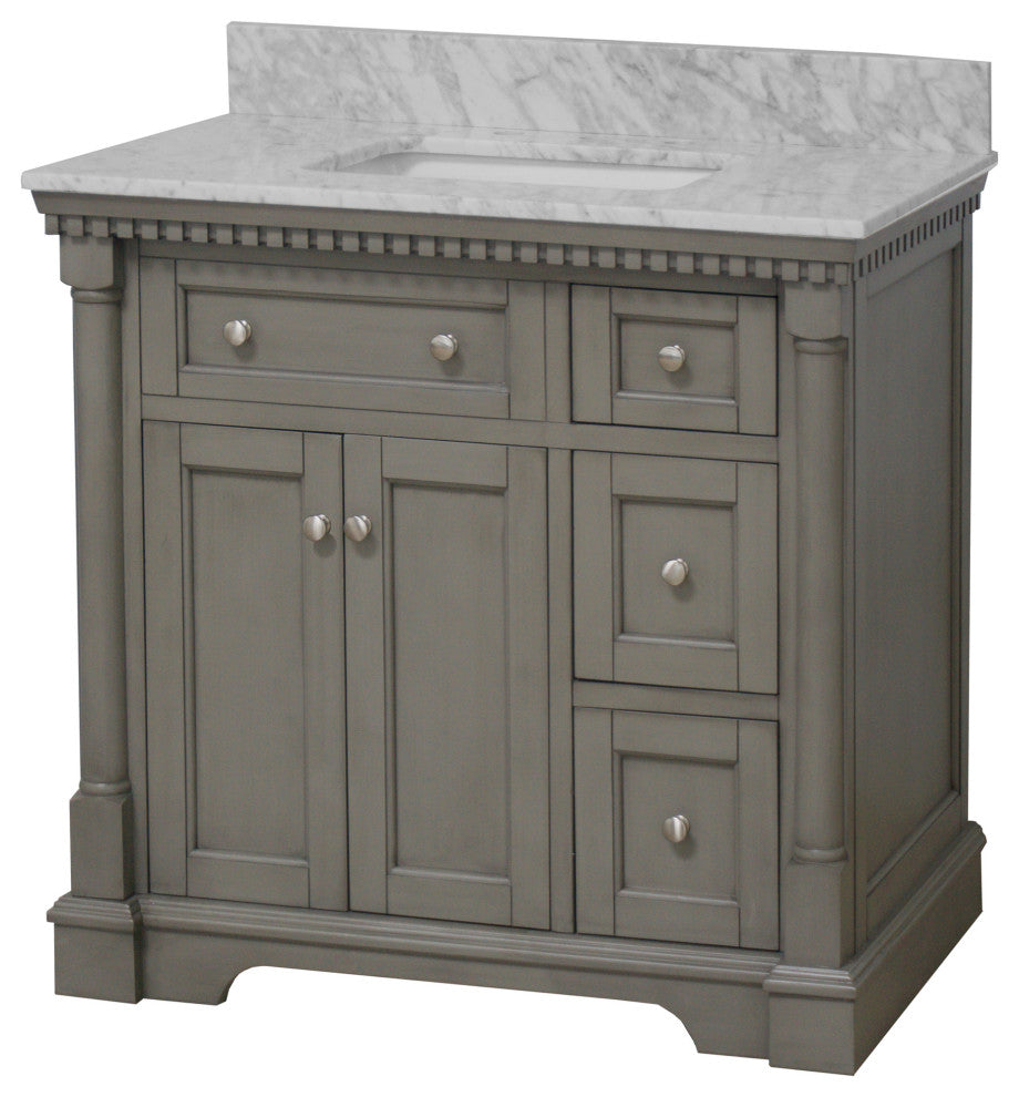 Sydney 36" Bathroom Vanity, Weathered Gray, Carrara Marble
