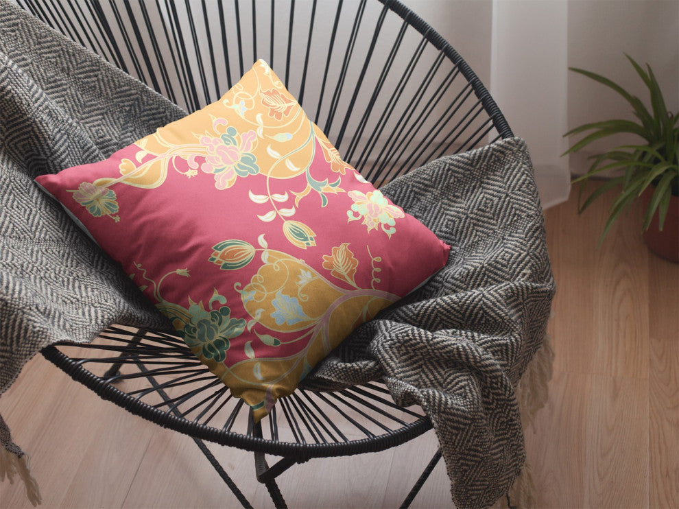 26" Purple Gray Garden Indoor Outdoor Zippered Throw Pillow