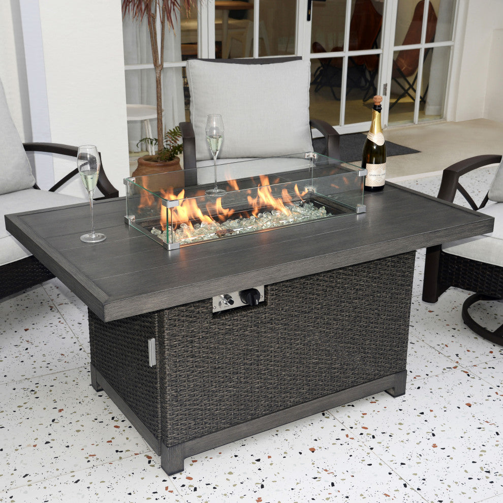 52" Outdoor Propane Gas Fire Pit Table With Rattan Wicker Finished