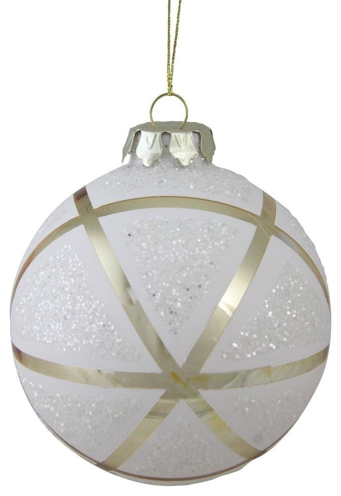 4". Gilded Christmas Geometric Glass Christmas Ball Ornament, Gold