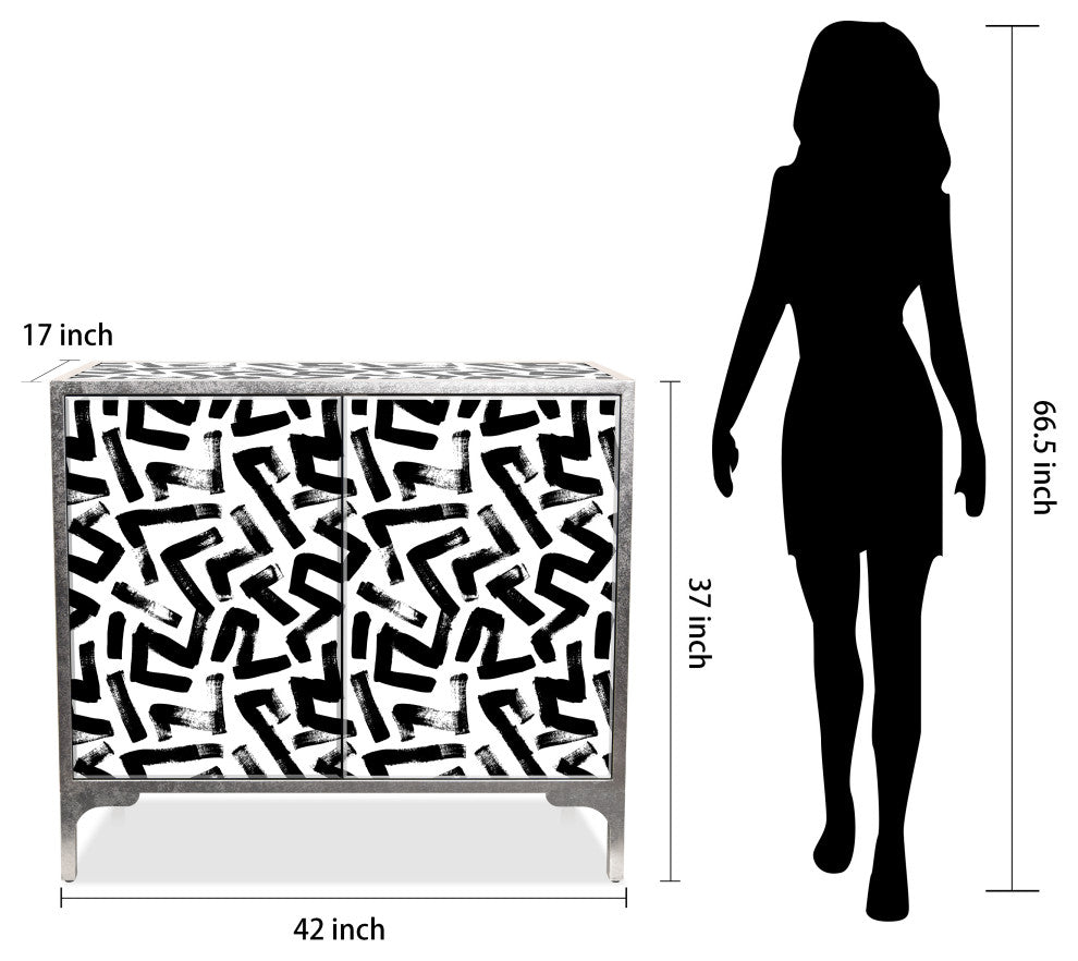 "Intertwined" Cabinets Console Table on Beveled Printed Art Glass, Frame