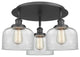 Bell-3 Light 20" Flush Mount-Matte Black, Clear Glass Shade