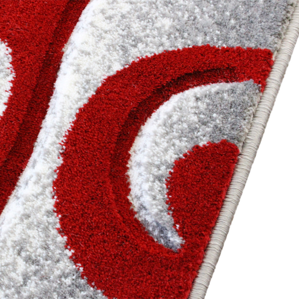 Angie Collection Modern Rectangle 5' x 7' High-Low Pile Swirled Area Rug, Red