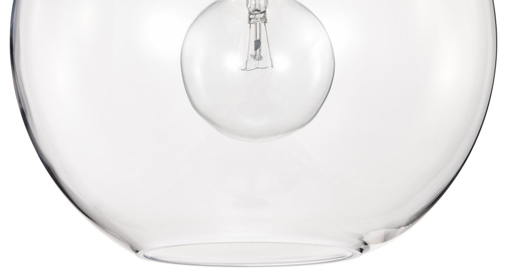 1-Light 10 in. Matte Black Pendant With Globe Shaped Clear Glass Shade
