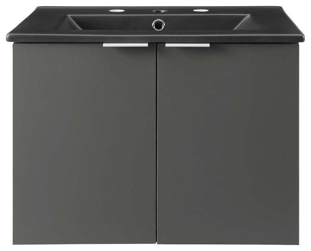 Sink Vanity Cabinet, Wall Mounted, Melamine, Gray Black, Modern, Bathroom