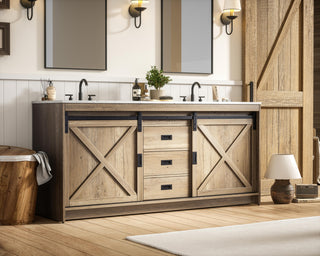 Home Living 72" Double Bathroom Vanity, Natural Oak