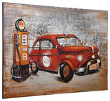 "Red Car" Mixed Media Iron Hand Painted Dimensional Wall Art