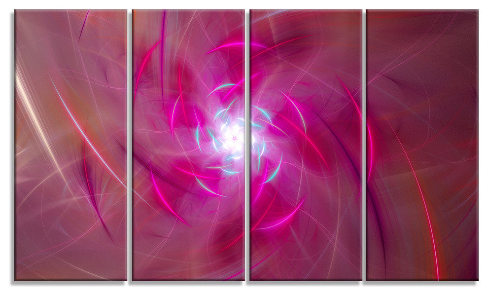 Pink Fractal Whirlpool Design, Abstract Wall Art Canvas, 48"x28", 4 Panels