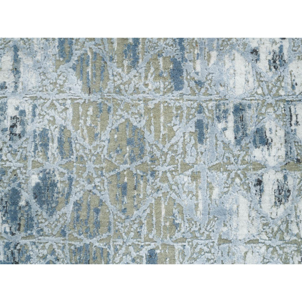 Gray, Wool and Silk THE HONEYCOMB Design, Hand Knotted Runner Rug, 2'6"x10'1"