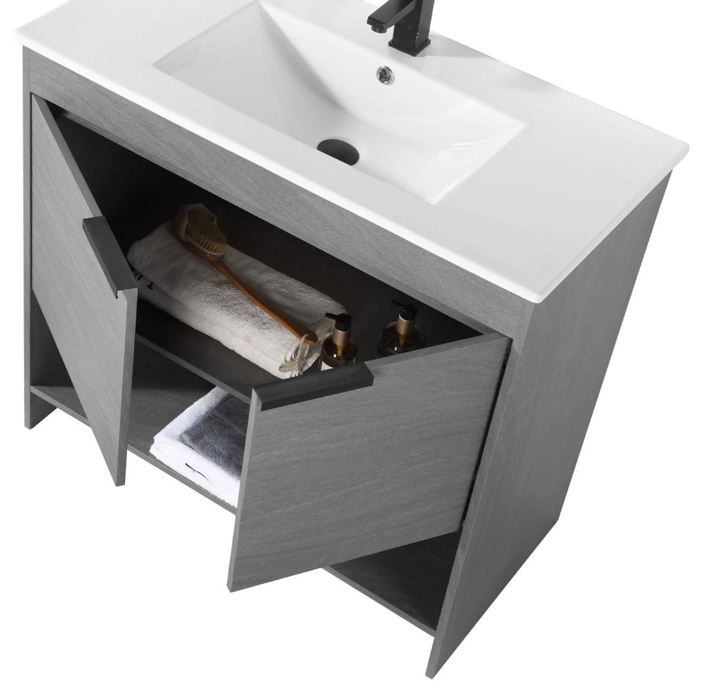 Phoenix Bath Vanity With Ceramic Sink - Full Assembly Required, Classic Grey, 36 Inch