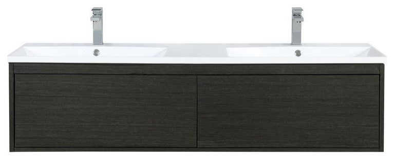 Sant Contemporary 60" Iron Charcoal Double Bathroom Vanity, Labaro Rose Gold Fau