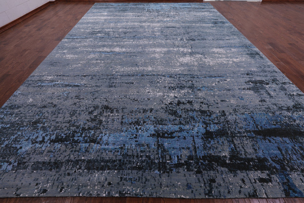 11' 11" X 17' 11" Abstract Hand Knotted Wool and Silk Modern Rug Q7116