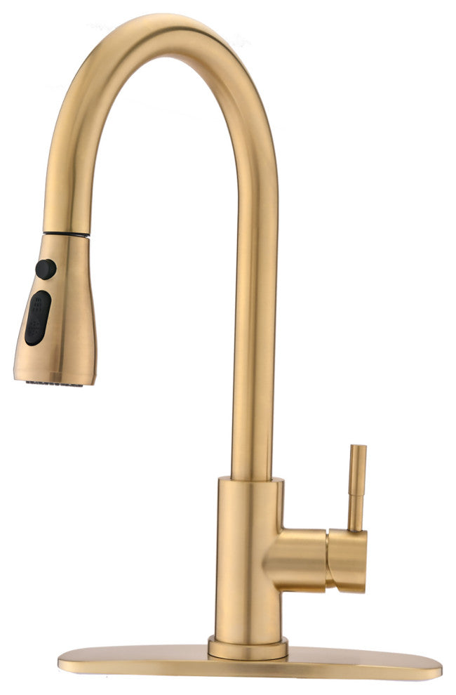 Single Handle Deck Mounted High Arc Pull Down Kitchen Faucet with Sprayer, Brush