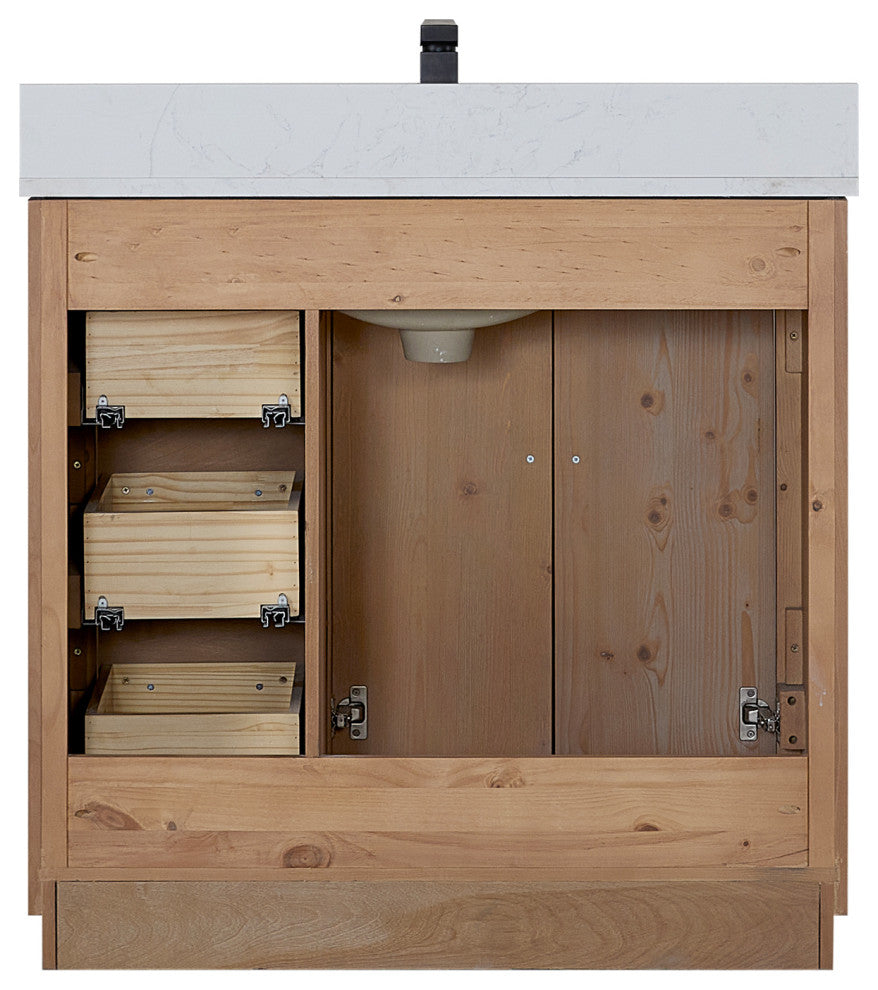 Cicero Vanity, Grain White Engineered Stone Countertop, Light Brown, 36", No Mirror