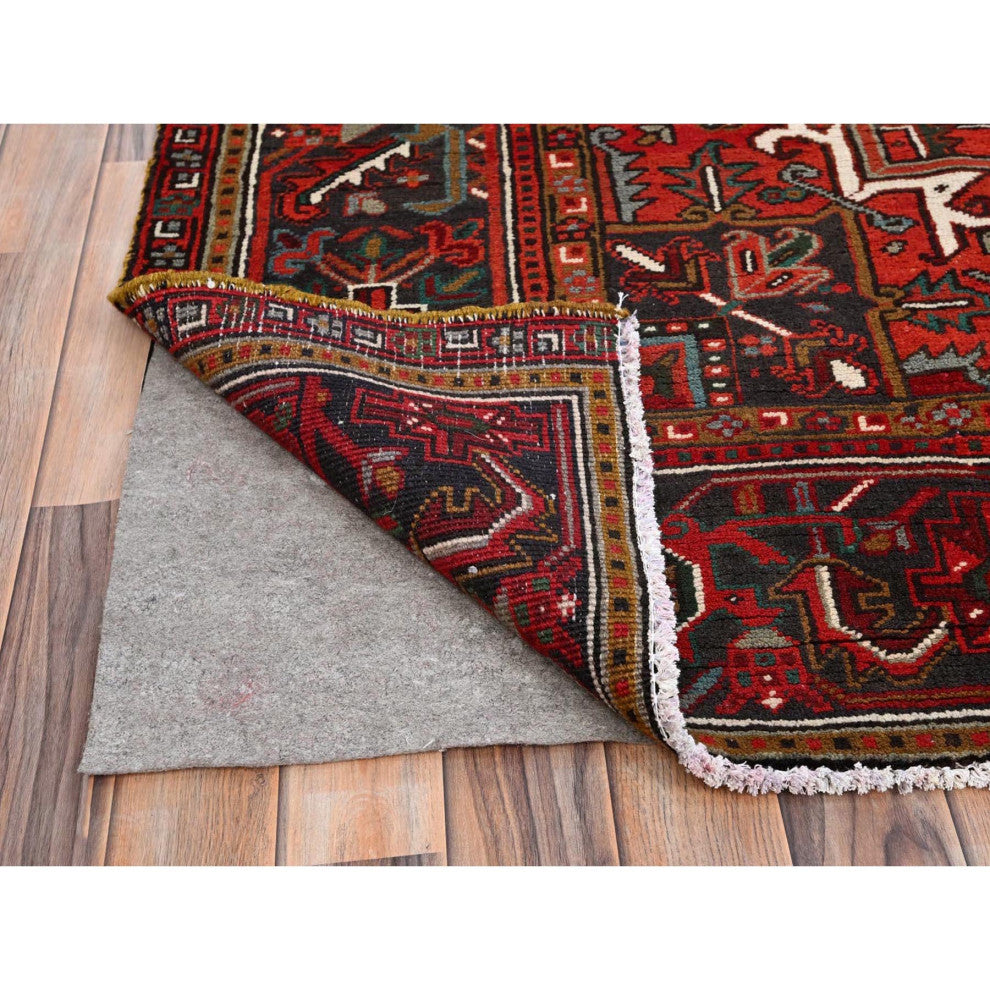 Barn Red Pure Wool Hand Knotted Vintage Persian Heriz Oriental Rug 9'9"x12'5"