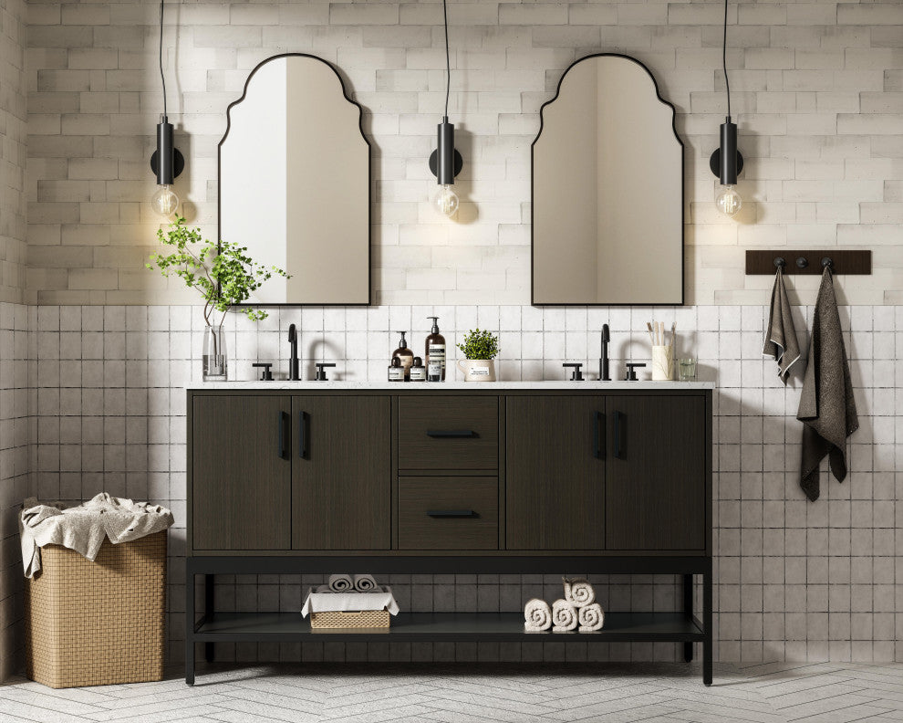 Home Living 60" Double Bathroom Vanity, Mocha Brown