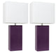 Elegant Designs Set of 2 Modern Leather Table Lamps White Fabric Shades Eggplant