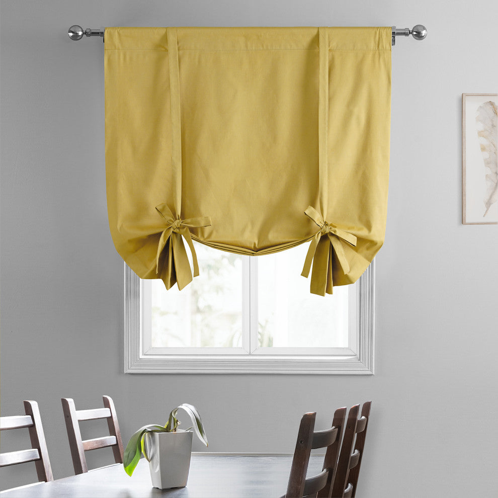 Solid Cotton Tie-Up Window Shade Single Panel, Light Ochre, 46wx63h
