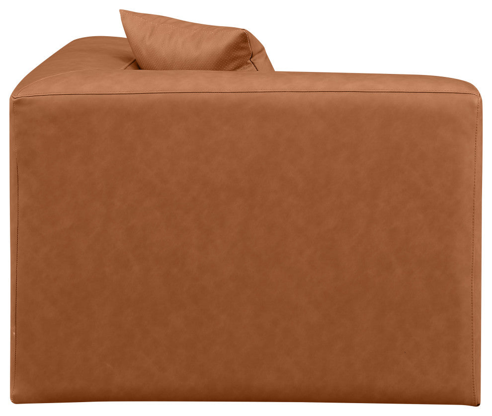 Cube Upholstered Modular Component, Cognac, Vegan Leather, Corner Chair