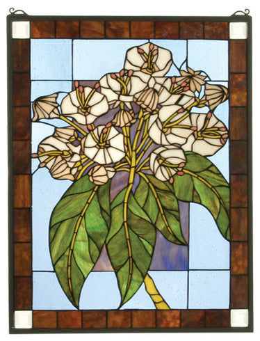 Meyda Lighting 31268 20"W X 26"H Revival Mountain Laurel Stained Glass Window