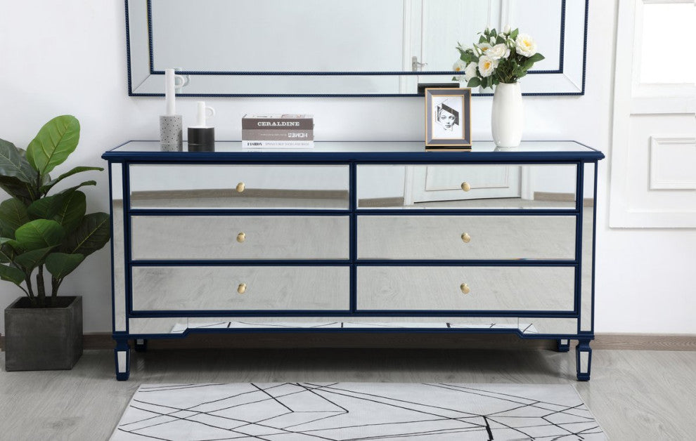 Elegant MF63672BL Contempo 72" Mirrored Chest, Blue
