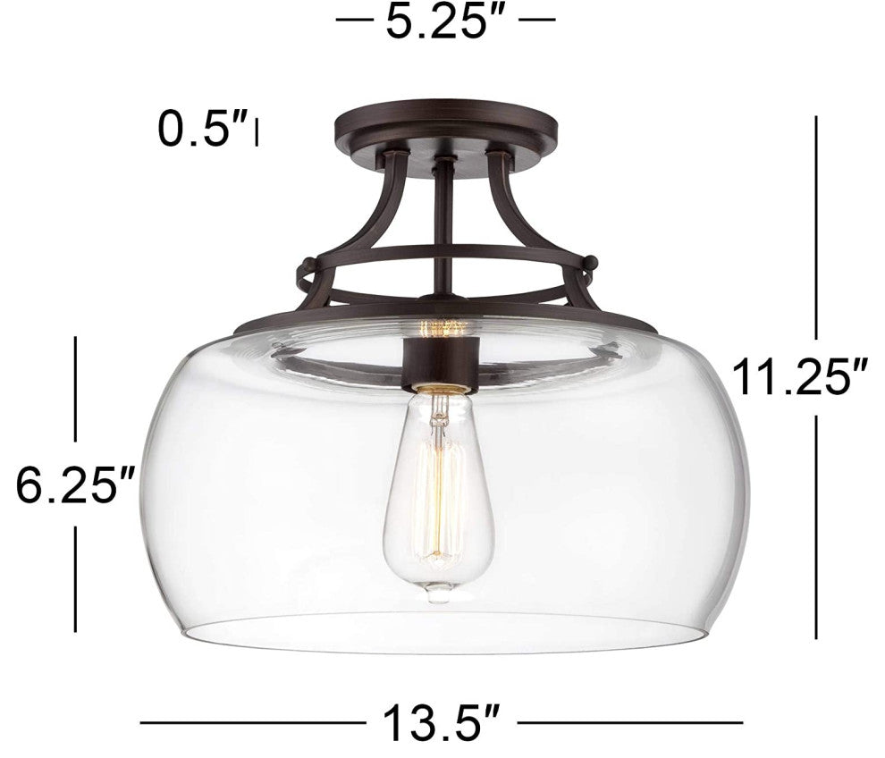Farmhouse Rust Ceiling Light Glass Semi Flush Mount Fixture