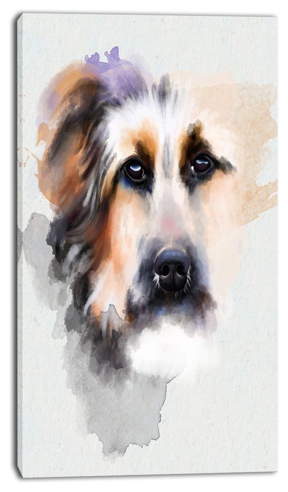 Sad Dog Watercolor Illustration, Animal Canvas Art Print, 16"x32"