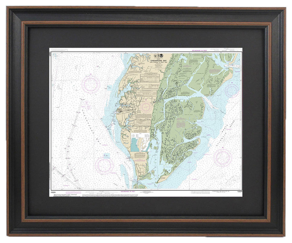 Poster Size Framed Nautical Chart; Chesapeake Bay, Cape Charles to Wolf Trap