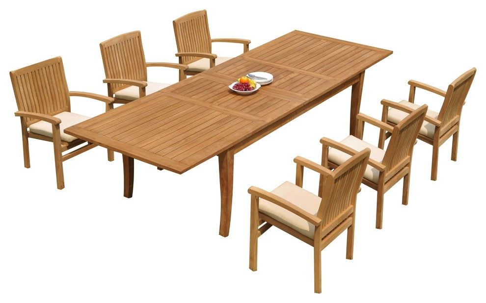 7-Piece Teak Dining Set: 122" X-Large Rectangle Table, 6 Wave Stacking Chairs