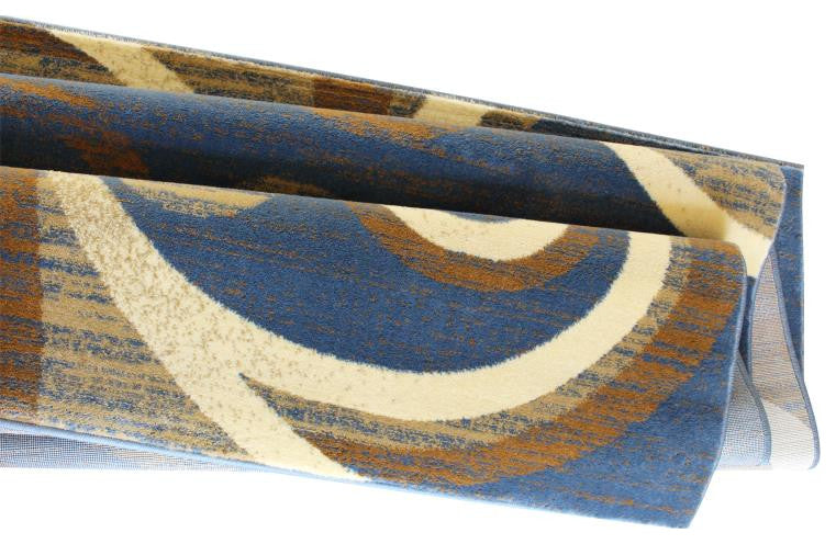 Valli Collection Modern Abstract Pattern Area Rug -Olefin with Jute Backing, Blue, 5' X 7'