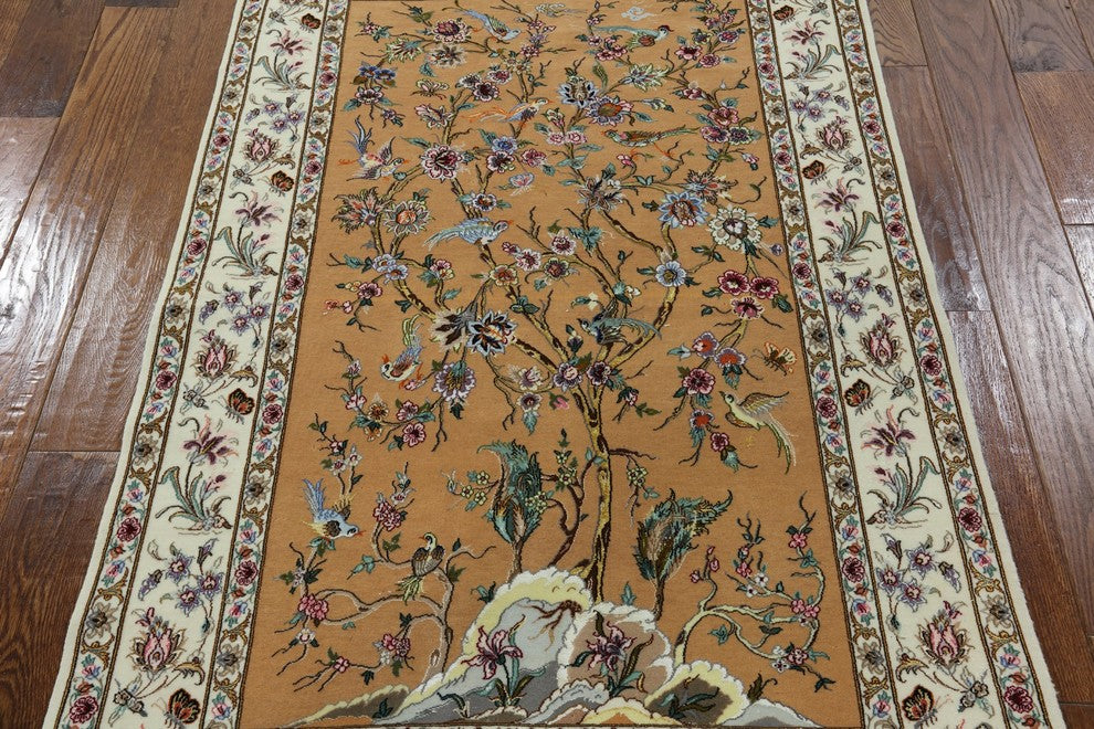 Authentic Persian Isfahan Wool and Silk Hand Knotted Rug, 4'x6'