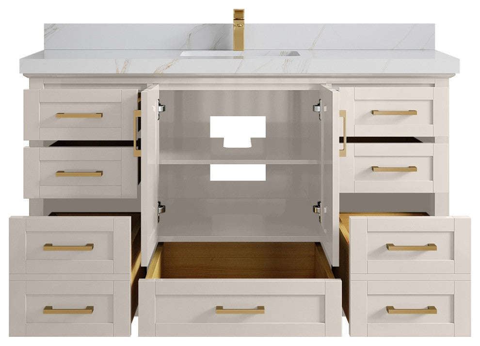 Boston 60" Single Bathroom Vanity in Fine Grain 2" Calacatta Sienna