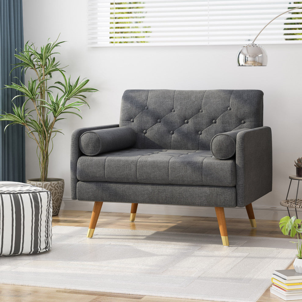 Nour Fabric Mid-Century Modern Club Chair, Dark Gray/Dark Walnut