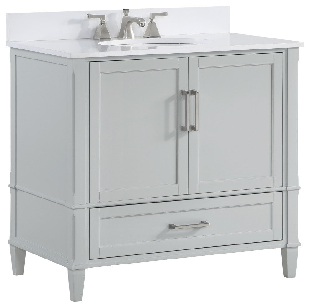 Montauk Bathroom Vanity, Fog Gray With White Quartz, 36"