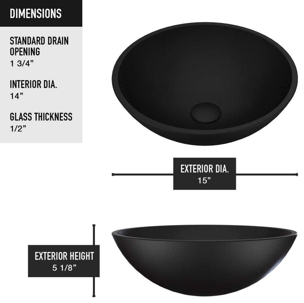 VIGO Cavalli 15"L x 15"W x 5"H Glass Round Vessel Bathroom Sink in MatteShell