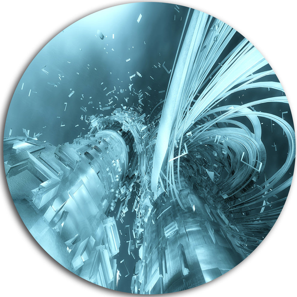 Fractal 3D Light Blue Collision, Abstract Art Round Wall Art, 11"