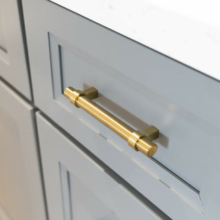 Satin Brass Gold Handle Pull 6-1/4" (160mm) Hole Centers, 7-7/8" Length