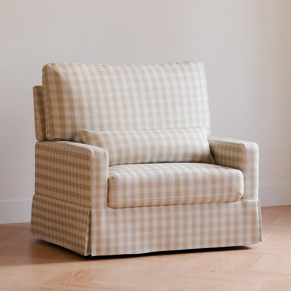 Crawford Pillowback Chair and a Half Comfort Swivel Glider, Tan Gingham