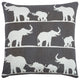 Gray and White Elephant Parade Down Filled Throw Pillow