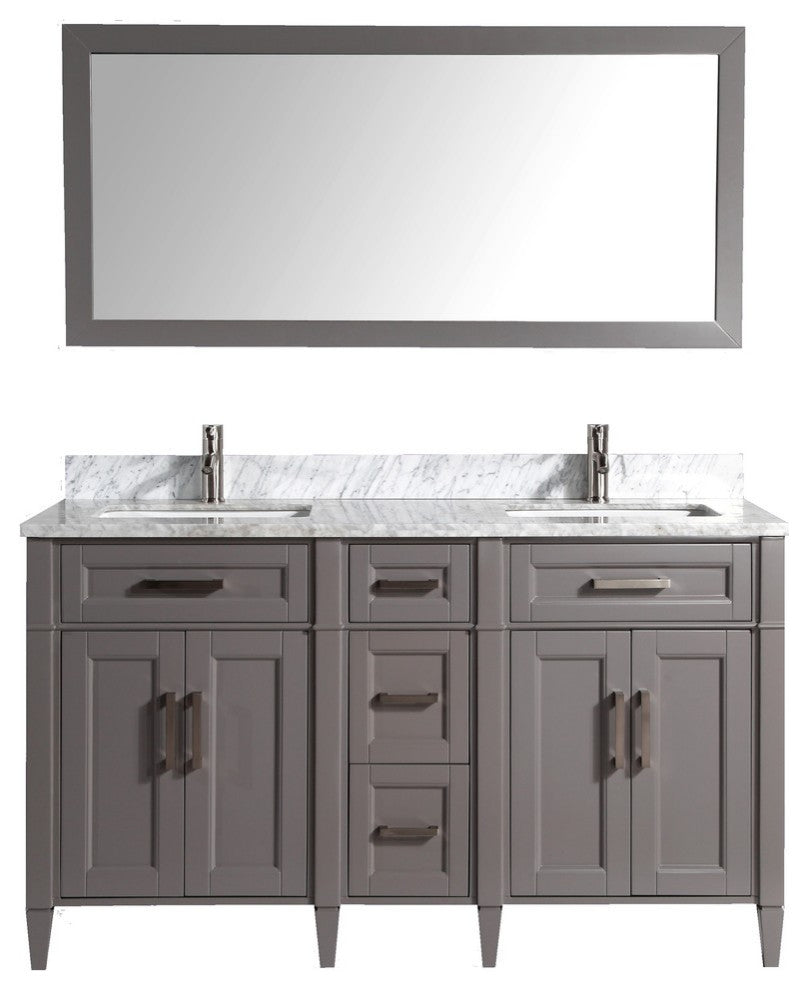 Vanity Set With Carrara Marble Top, 60", Gray, Standard Mirror