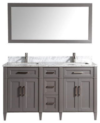 Vanity Set With Carrara Marble Top, 60", Gray, Standard Mirror