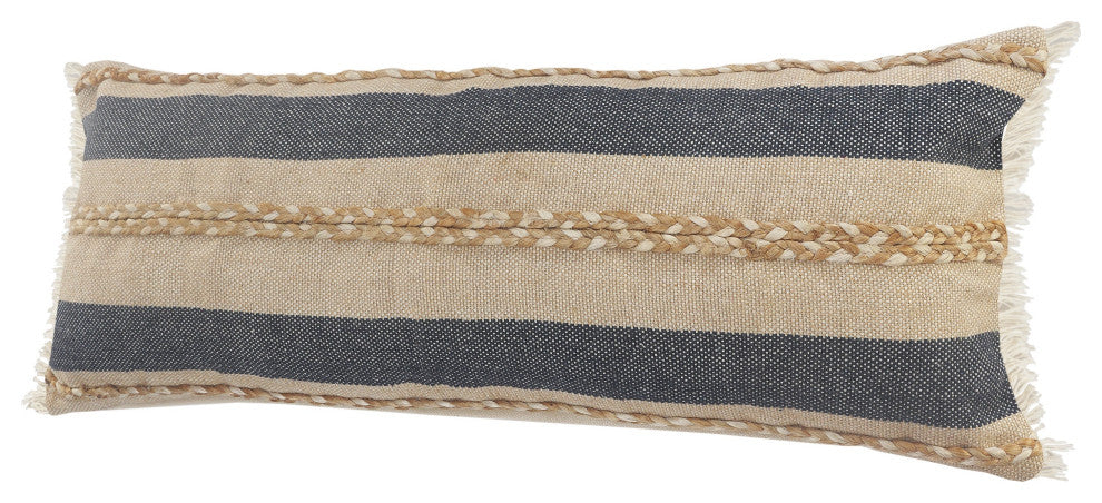 Ox Bay Blue/Tan Stripe Cotton Blend Pillow Cover, 14"x36"