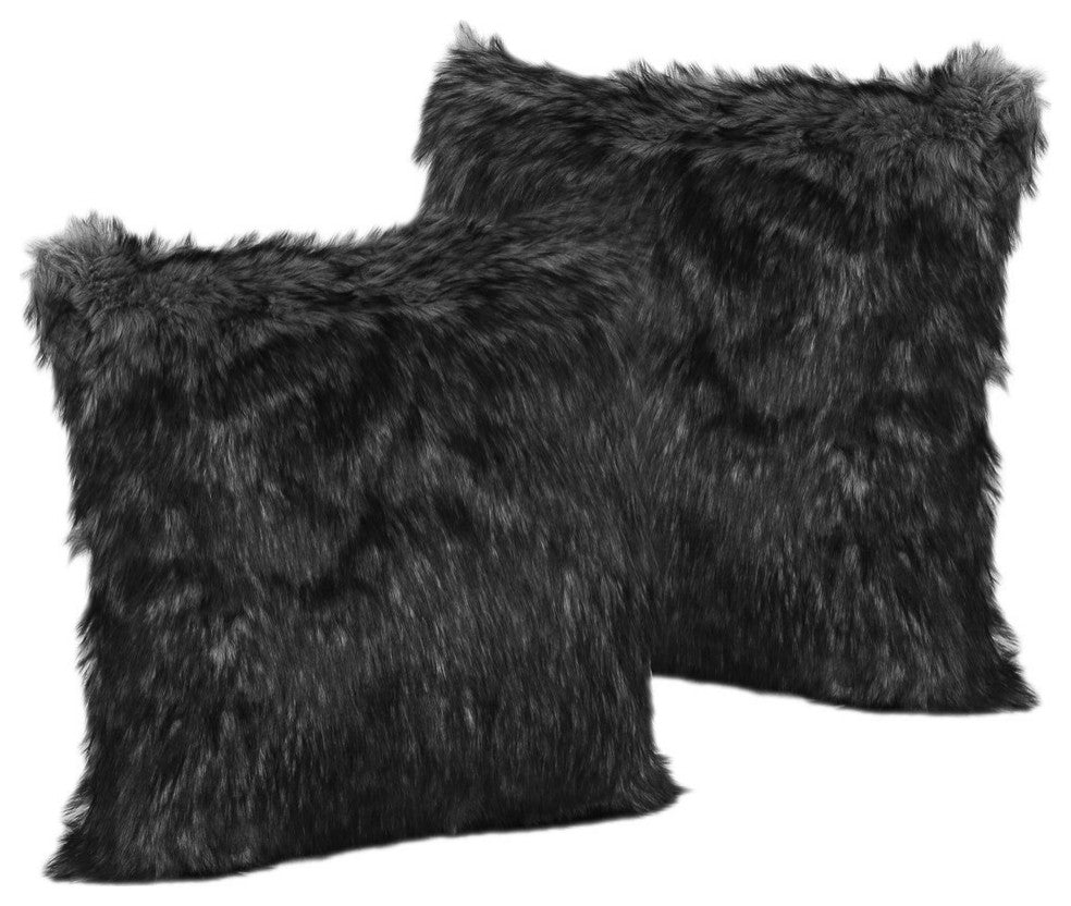 GDF Studio Laraine Black and White Streak Faux Fur Throw Pillows, Set of 2
