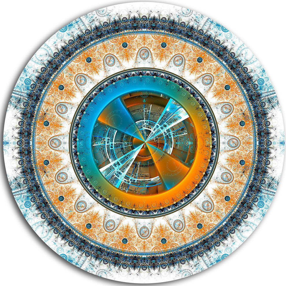 Rounded Symmetrical Flower Brown, Abstract Disc Metal Artwork, 36"