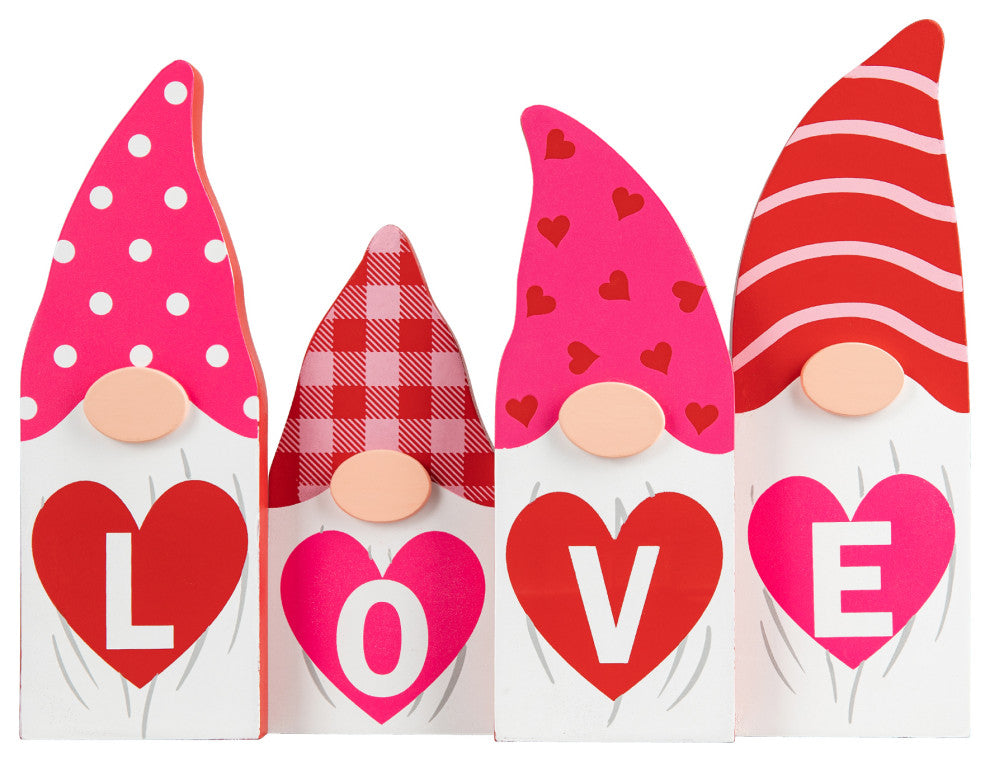 11"L Valentine's  Love Wooden Gnome Table Decor