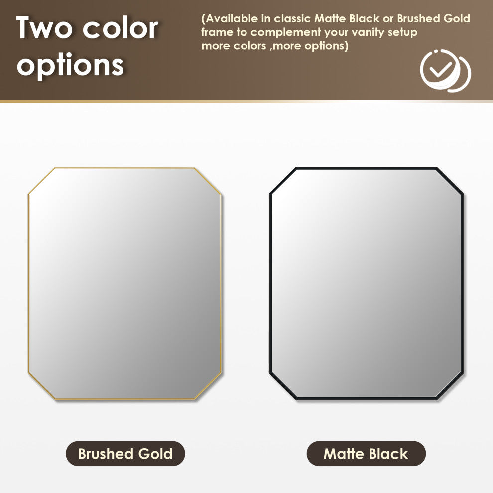 Allure Octagon Framed Bathroom Wall Mirror, Brushed Gold, 36"