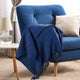 Checkered Weave Throw Blanket with Fringe, Navy Blue