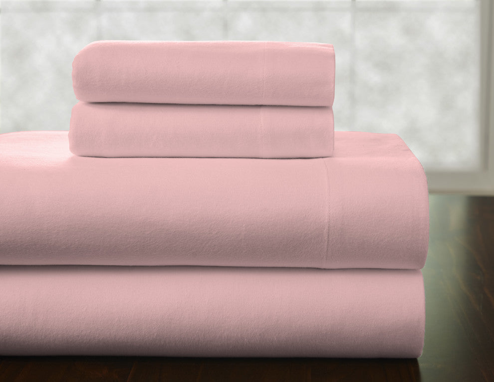 Pointehaven 175 GSM Cotton Flannel Sheet Set, Rose Quartz, Cal King