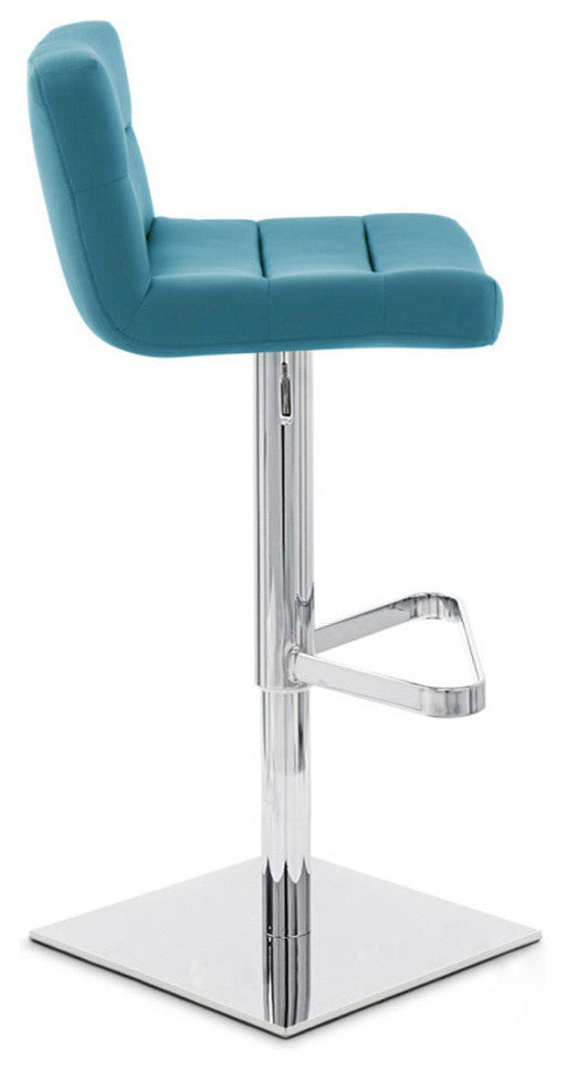 Modern Lattice Bar Stool Teal Leatherette Polished Chrome Adjustable Base